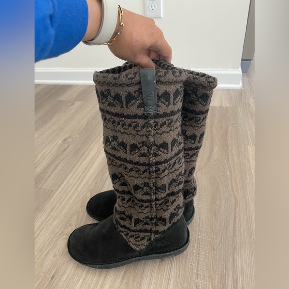 Keen Women's 7 Auburn Eagle Pattern Black Suede Sweater Fleece Lined Mid Boots - Picture 8 of 8